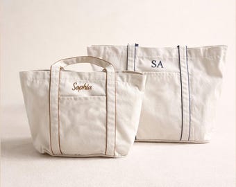 Custom name embroidered totebag monogrammed canvas tote bag gift for her personalized girls party favour green trim tote bag gift for friend