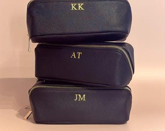 Monogrammed lay flat makeup bag vegan leather travel accessory bag Personalized bridesmaids gift custom cosmetic bag gift for friends