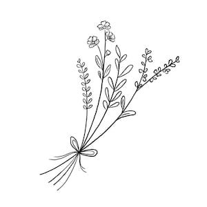 Wild flower bouquet digital download file delicate hand drawn floral bouquet for wedding place cards design invitation floral svg png file