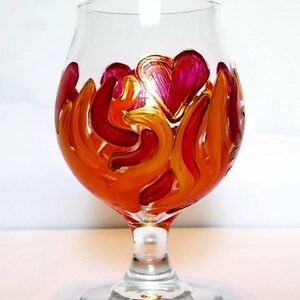 Hand Painted Flaming Heart Glass with Gold Accents