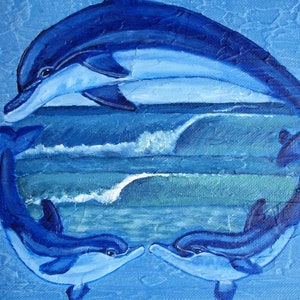 Dolphin Painting: Vintage Florida Beach Vibe, Original Art (8x10)