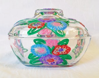 Vintage floral candy dish is fun, festive and food safe. It is perfect for holding treasures, trinkets and treats. Hand painted with joy.