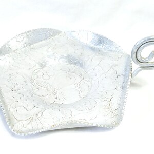 Vintage Handmade Aluminum Serving Tray: Floral Design, Curled Handle