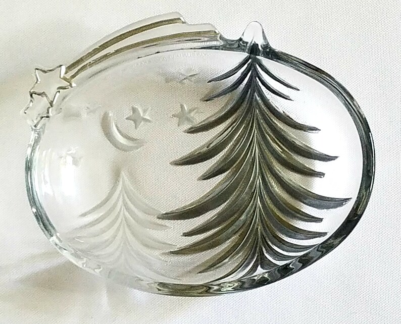 Vintage Crystal Oval Candy Dish Features 2 Silver Evergreens Etsy