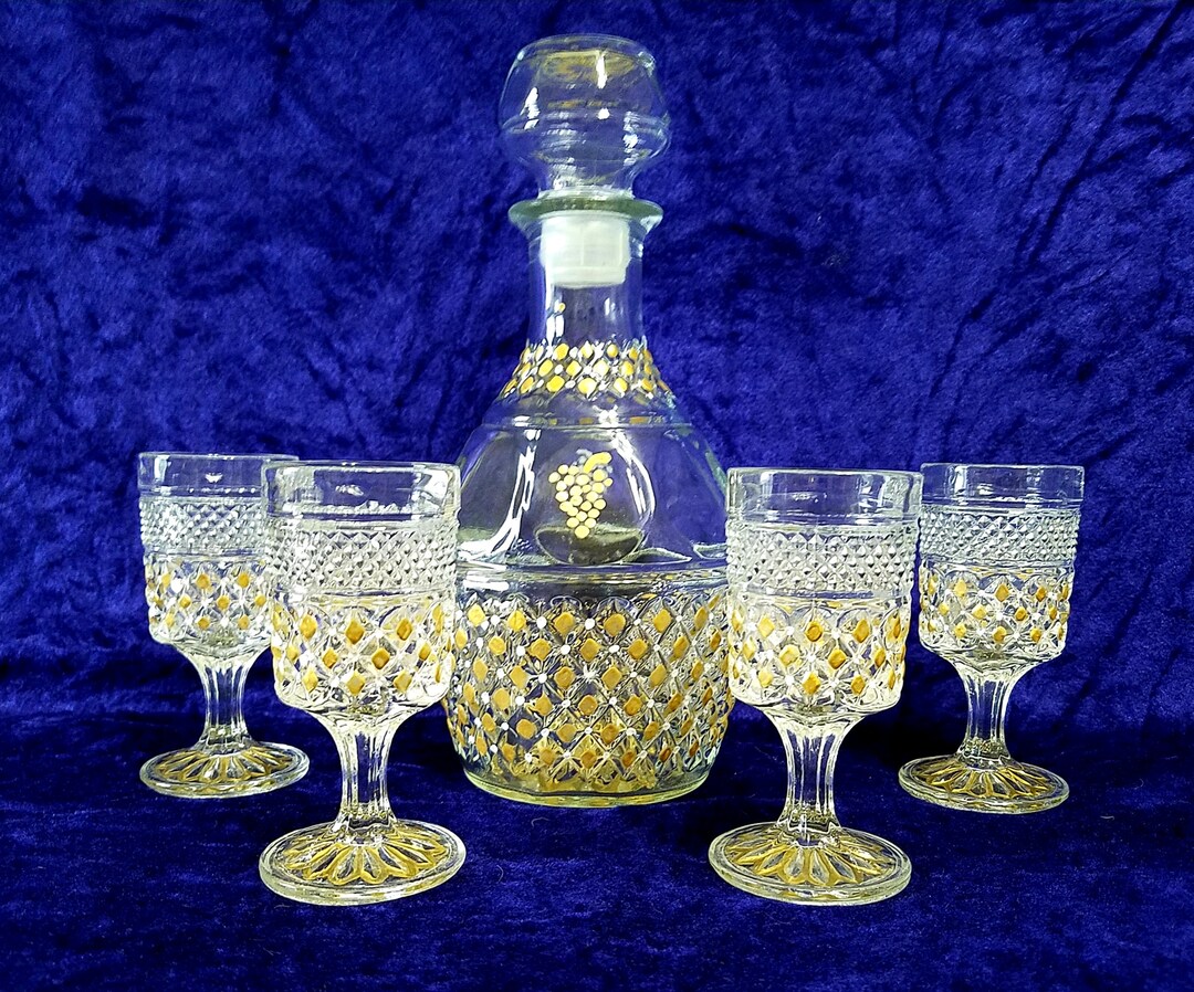Vintage Decanter Set is Elegantly Hand Painted From Top to Bottom in