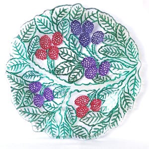 Vintage Hand-Painted Blackberry Serving Plate: Divided Glass Platter