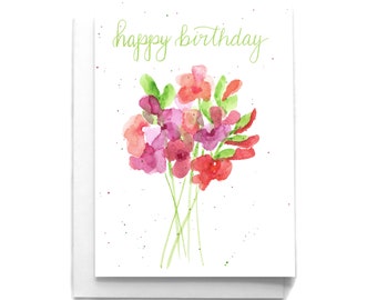 Carte Joyeux Anniversaire Fleurs Etsy