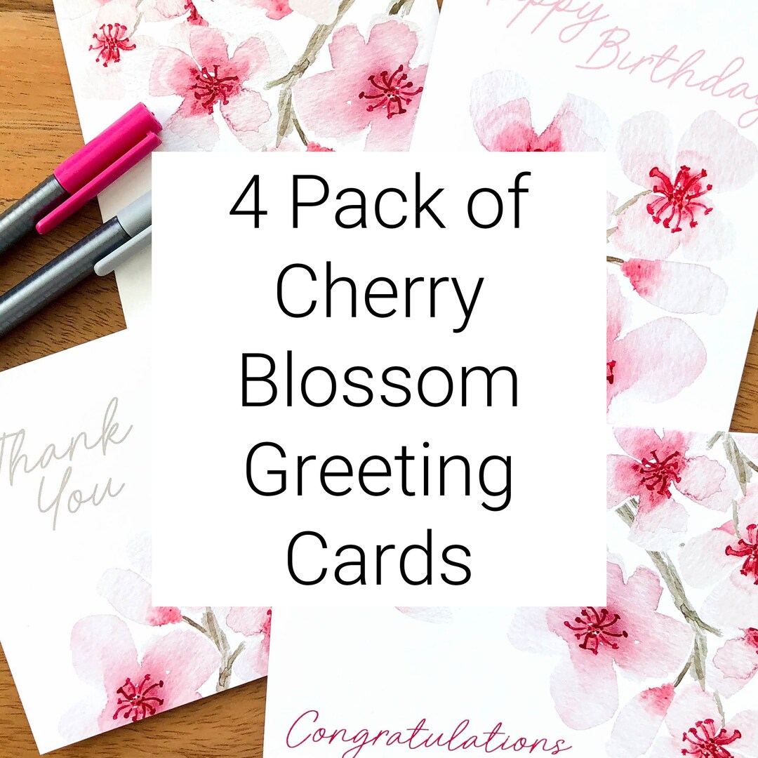 Cherry Blossom Watercolor Card Set: Spring Flower Collection - Etsy