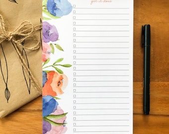 Floral To Do Notepad: Hand-Painted Watercolor, 5.5 x 8.5 Tear Off List