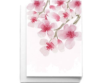 Cherry Blossom Watercolor Card: Hand-Painted Blank Greeting Card