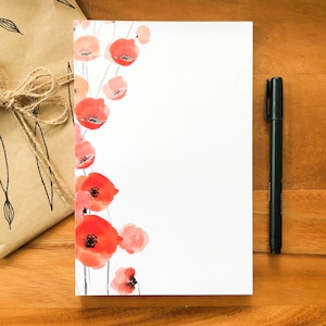 Red Poppies Notepad: Hand-Painted Watercolor Desk Notes (5.5 x 8.5)