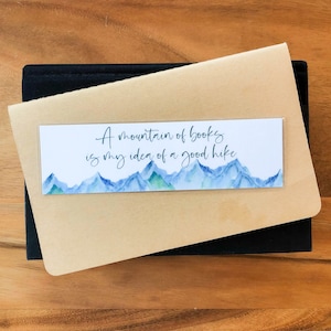 Mountain of Books Bookmark | Watercolor Bookmark | Laminated Bookmark Set | Book Club Gift | Book Lover&#39;s Art | Reader Gift | Student Gift