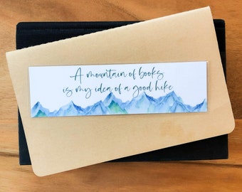 Mountain of Books Bookmark | Watercolor Bookmark | Laminated Bookmark Set | Book Club Gift | Book Lover's Art | Reader Gift | Student Gift