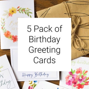 Lot de 5 cartes de voeux d'anniversaire | Collection de cartes d'anniversaire | Cartes d'anniversaire aquarelle peintes à la main | Lot multiple de cartes d'anniversaire | Paquet de cartes