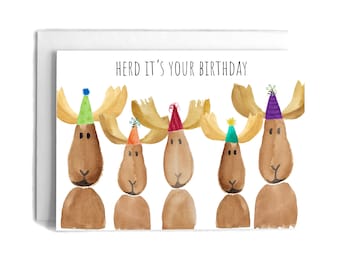 Moose Party Joke Birthday Card | Birthday Greeting Card | Pun Greeting Card | Animal Greeting Card | Children Greeting Card