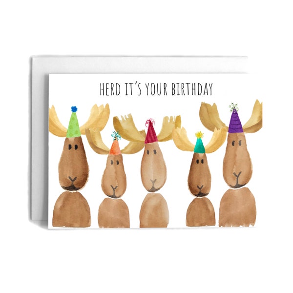 Moose Party Joke Birthday Card | Birthday Greeting Card | Pun Greeting Card | Animal Greeting Card | Children Greeting Card