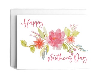 Watercolor Peony Mother's Day Card: Floral Greeting Card