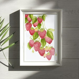 Strawberry Watercolor Print | Watercolor Fruit Painting | Watercolor Berry Wall Art | Watercolor Kitchen Decor | Kitchen Berry Artwork