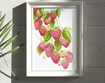 Strawberry Watercolor Print: Kitchen Fruit Wall Art