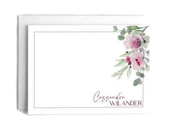 Floral Personalized Notecards: Watercolor Flower Stationery Set