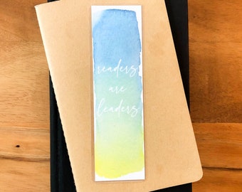 Readers are Leaders Bookmark | Watercolor Bookmark | Laminated Bookmark Set | Book Club Gift | Book Lover's Art | Reader Gift | Student Gift