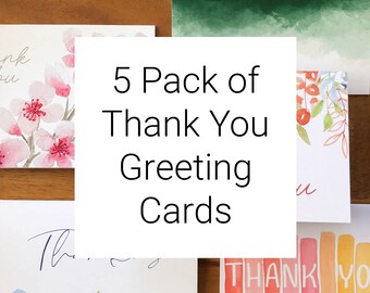 5 Pack of Thank You Greeting Cards | Thank You Card Collection | Hand Painted Watercolor Thank You Cards | Thank You Multi Pack | Card Pack