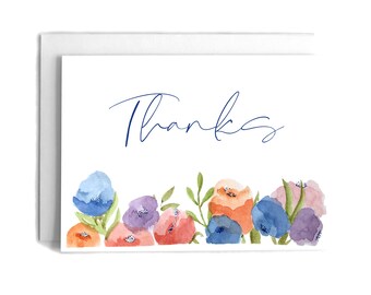 Flower Garden Thank You Card | Thank You Greeting Card | Colorful Watercolor Card | Floral Thanks Card | Flower Blossoms | Hand Painted Card