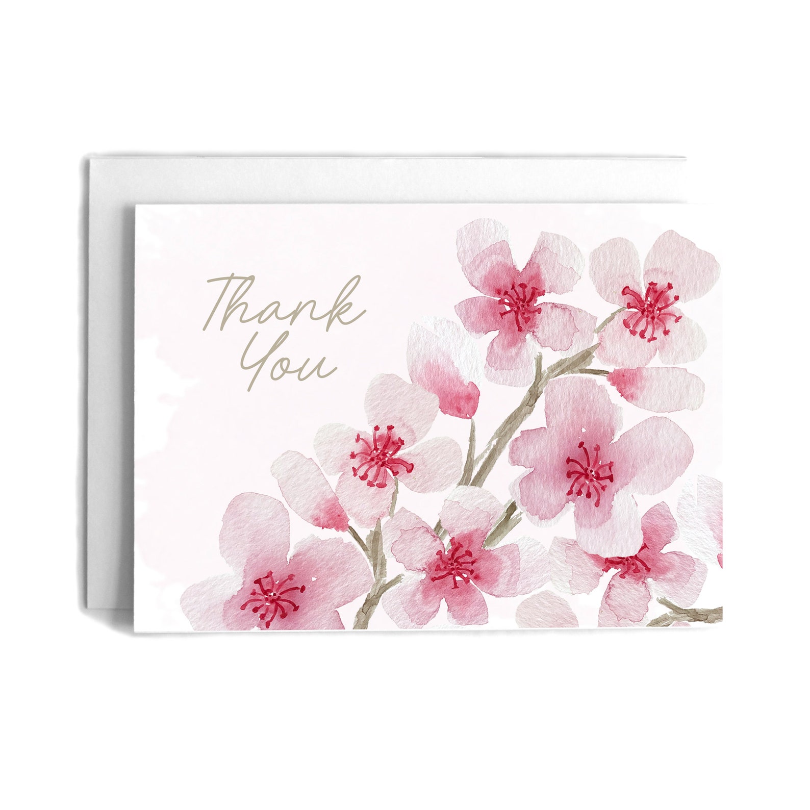 Cherry Blossom Branch Thank You Card Thank You Greeting Card Watercolor ...