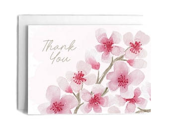 Cherry Blossom Branch Thank You Card | Thank You Greeting Card | Watercolor Card | Hand Painted Card | Greeting Card | Watercolor Flower