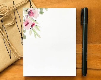 Floral Corner Notepad: Hand-Painted Watercolor Desk Notes (4.25 x 5.5)