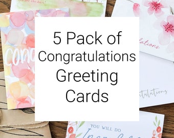 Watercolor Congratulations Cards: Floral Greeting Card Set of 5