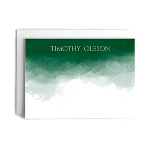 Watercolor Personalized Notecards: Green Stationery Set with Envelopes