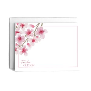 25 tarjetas de notas personalizadas con diseño de flor de cerezo / Juego de papelería personalizado con diseño de flor de cerezo en acuarela / Tarjetas de notas personalizadas con nombre, sobres y dirección
