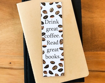 Watercolor Coffee & Books Bookmark: Laminated Book Lover Gift