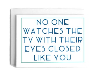 Funny TV Sleeper LOVE Card: Anniversary or Valentine's Day Joke Watercolor Greeting