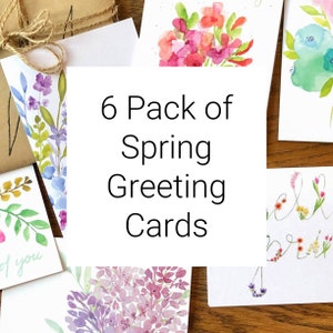 Paquete de 6 tarjetas de felicitación de primavera / Colección de tarjetas de primavera / Tarjetas de primavera pintadas a mano con acuarela / Paquete múltiple de tarjetas de primavera / Paquete de tarjetas con flores