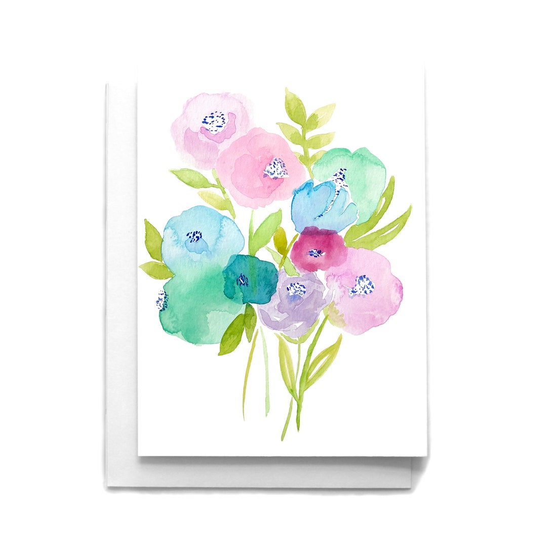 Hand-painted Watercolor Flower Bouquet Card: Blank Inside - Etsy