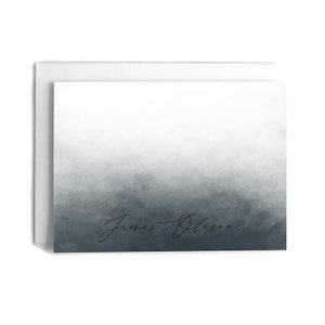25 Watercolor Personalized Notecards | Charcoal Clouds Personalized Stationery Set | Custom Notecards w/ Name, Envelopes, Address for him
