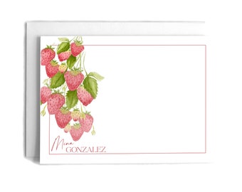 Strawberry Personalized Notecards: Watercolor Stationery Set
