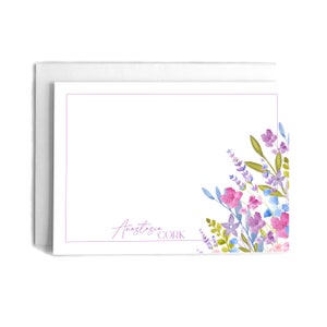 Watercolor Wildflowers Personalized Notecards: Custom Stationery Set