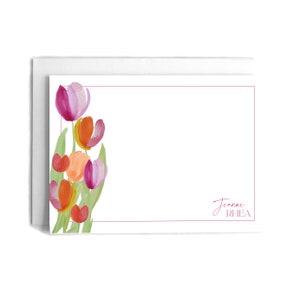 Watercolor Tulip Personalized Notecards: Custom Stationery Set