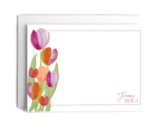 Watercolor Tulip Personalized Notecards: Custom Stationery Set