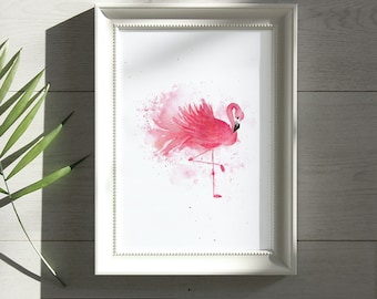 Flamingo Watercolor Print | Watercolor Bird Painting | Watercolor Flamingo Wall Art | Watercolor Home Decor | Pink Flamingo Artwork