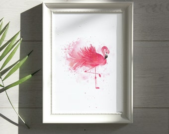 Flamingo Watercolor Print: Pink Bird Wall Art