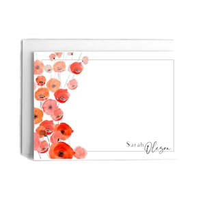 25 Mohnblumen Grußkarten | Aquarell Blumen Personalisiertes Briefpapier Set | Individuelle flache Grußkarten mit Name, Adresse und Umschlägen