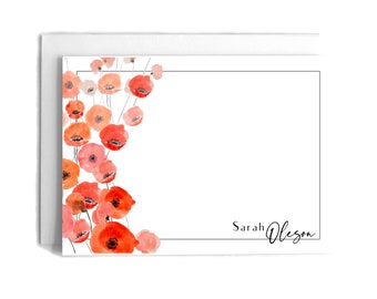 Poppy Watercolor Personalized Notecards: Custom Stationery Set