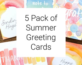 Watercolor Summer Card Set: Rainbow Birthday, Thank You, Congratulations
