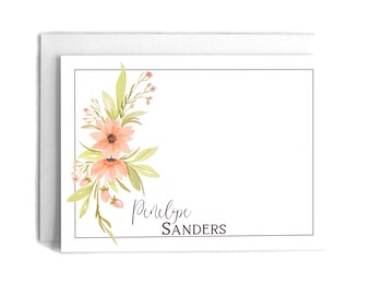 Floral Personalized Notecards: Watercolor Flower Stationery Set