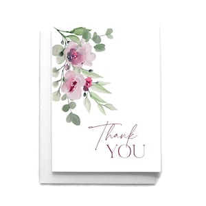 Floral Corner Thank You Card | Thank You Greeting Card | Watercolor Card | Hand Painted Card | Watercolor Flowers | Flower Bouquet Card
