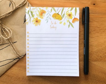 Golden Flowers To Do Notepad: Hand-Painted Watercolor, Magnet Option